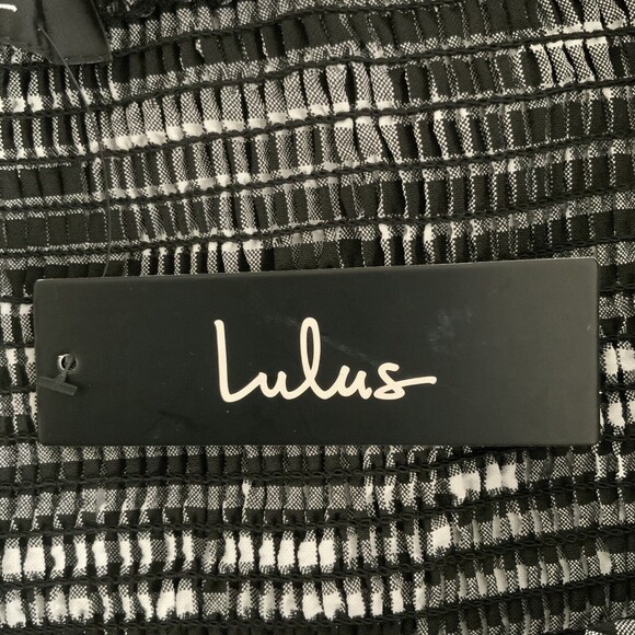 Lulu’s Gingham Maxi Drop Shoulder Dress Side Slit Black White  XL - Picture 6 of 10